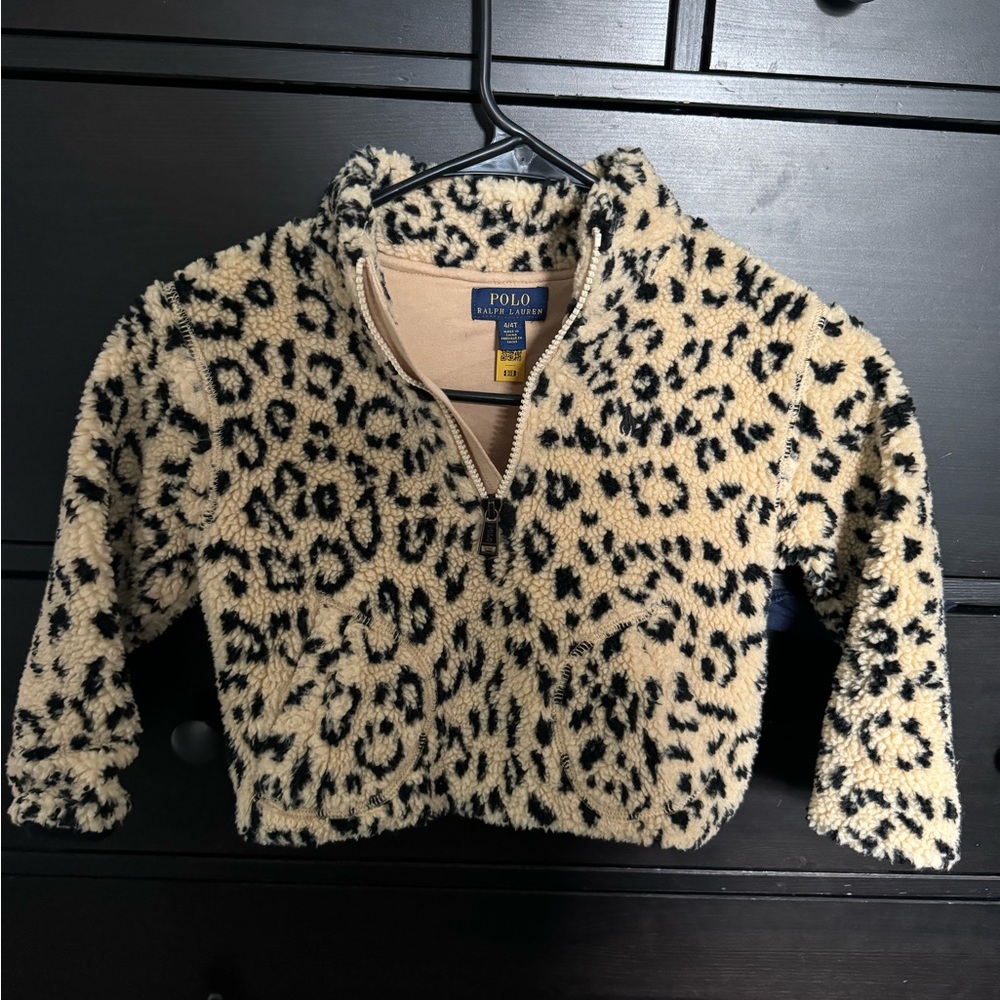 Polo Ralph Lauren 4/4T cropped leopard fleece. Half zipper two pockets